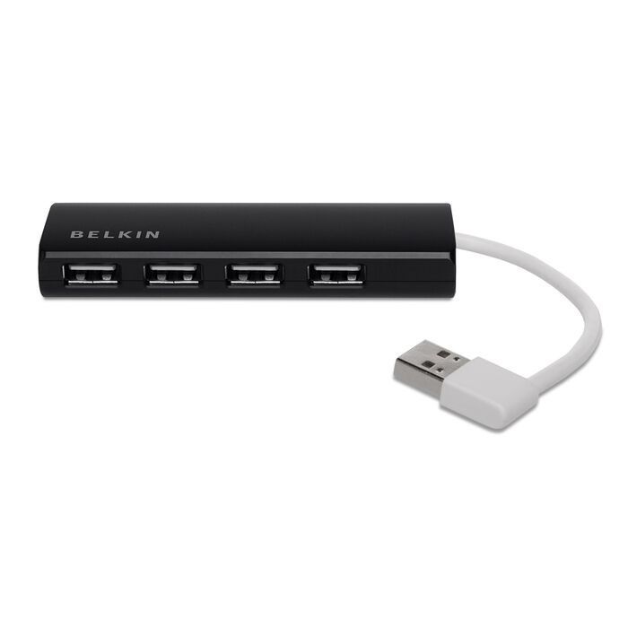 Belkin - 4 Port USB-A 2.0  Ultra-Slim Travel Hub - Black (Plugs in VIA USB-A)