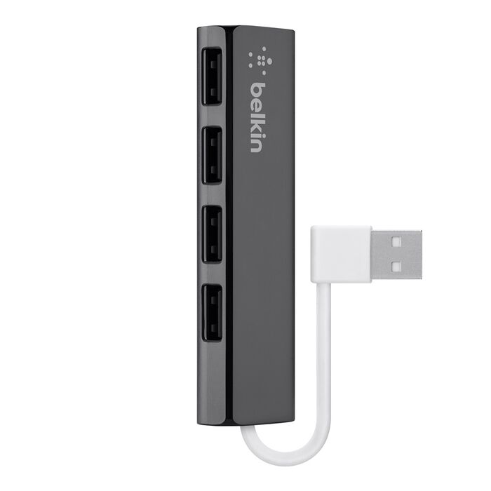 Belkin - 4 Port USB-A 2.0  Ultra-Slim Travel Hub - Black (Plugs in VIA USB-A)
