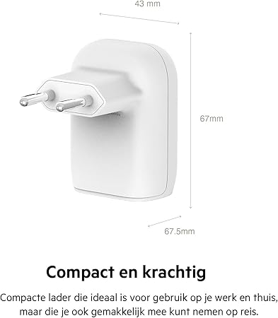 Belkin - BoostCharge - 37Watt 1 X USB-C and 1 X USB-A Wall Charger - White (Does NOT include cable)
