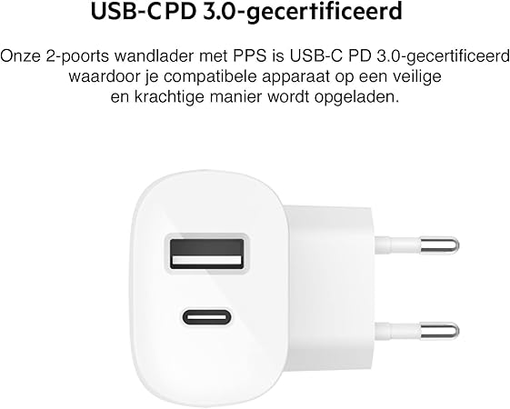 Belkin - BoostCharge - 37Watt 1 X USB-C and 1 X USB-A Wall Charger - White (Does NOT include cable)