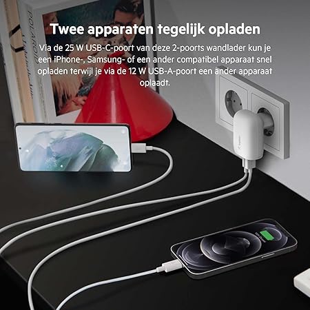 Belkin - BoostCharge - 37Watt 1 X USB-C and 1 X USB-A Wall Charger - White (Does NOT include cable)