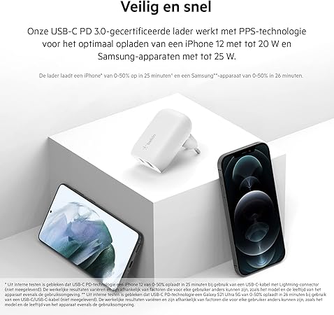 Belkin - BoostCharge - 37Watt 1 X USB-C and 1 X USB-A Wall Charger - White (Does NOT include cable)