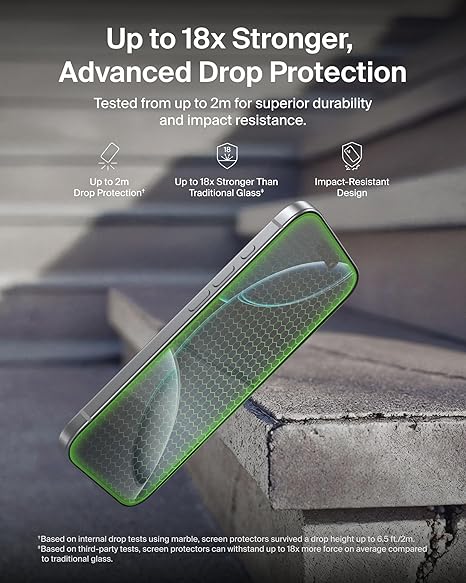 Belkin - Anti-Microbial Glass Screen Protector - Compatible with Apple iPhone 17 Air - Transparent