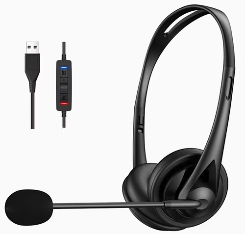 USB Wired Headset with Mic – Lightweight Over-Ear Headphones